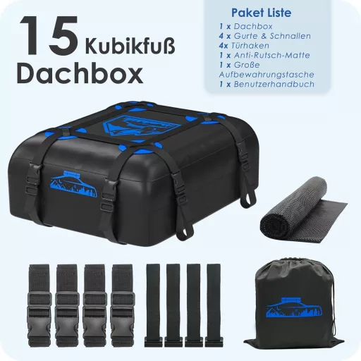 Rymopuey 425L összecsukható tetőbox kék vízálló autó tetőtáska 6 szíjjal - 15 cubic blue