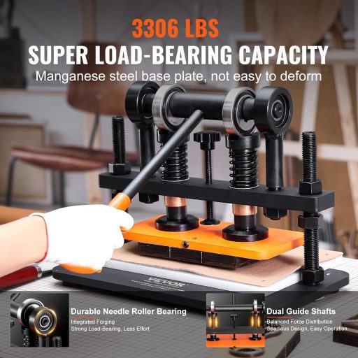 Presă manuală pentru piele VEVOR, 26x12 cm, mașină de tăiat și ștanțat piele, 1,5 t