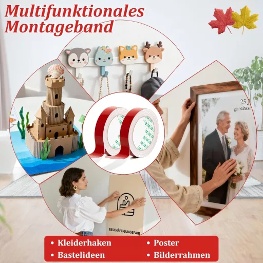 SANLI TAPE Kétoldalas Ragasztószalag Extra Erős 5m x 12mm 2 Tekercs - 12mm*5m*2 Rollen