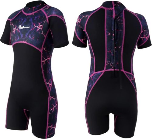 Costum de neopren pentru copii cu mânecă scurtă, 2,5 mm, Summshall - Costum termic de scufundări și surfing cu protecție UV pentru băieți și fete, 3-13 ani