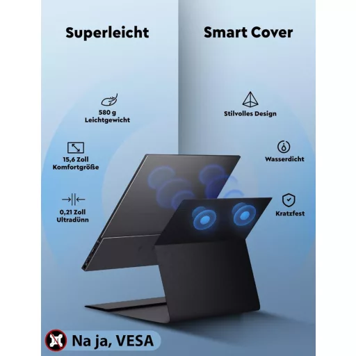 HONGO 15.6" 1080P FHD hordozható monitor USB-C, IPS kijelző, két hangszóró, laptop/PC/Mac/PS5 kompatibilis