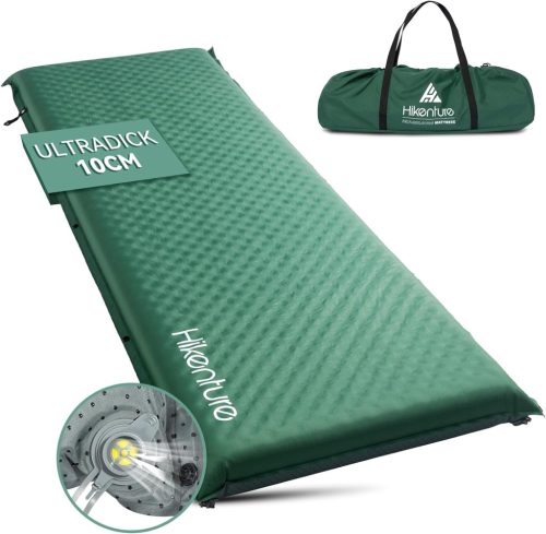 HIKENTURE Önfelfújó Kempingmatrac 10 cm Vastag, Memóriahabos Túramatrac Kültéri Alváshoz, Sátrazáshoz, Túrázáshoz, Utazáshoz - Sötétzöld, 19