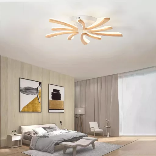 Plafonieră LED Naoeoon cu design din lemn, 70 cm, alb natural 4000K