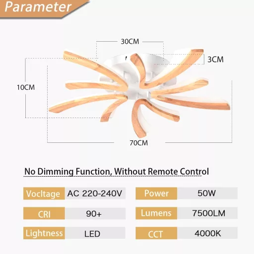 Plafonieră LED Naoeoon cu design din lemn, 70 cm, alb natural 4000K