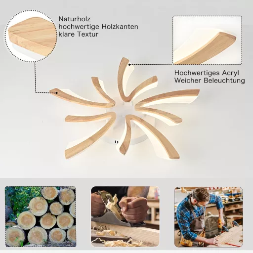 Plafonieră LED Naoeoon cu design din lemn, 70 cm, alb natural 4000K