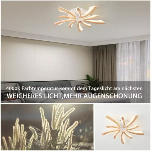 Plafonieră LED Naoeoon cu design din lemn, 70 cm, alb natural 4000K
