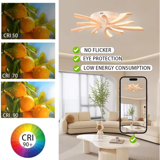 Plafonieră LED Naoeoon cu design din lemn, 70 cm, alb natural 4000K