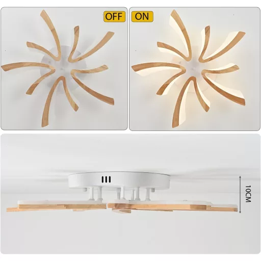 Plafonieră LED Naoeoon cu design din lemn, 70 cm, alb natural 4000K