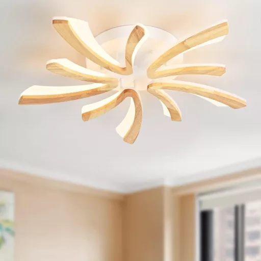 Plafonieră LED Naoeoon cu design din lemn, 70 cm, alb natural 4000K