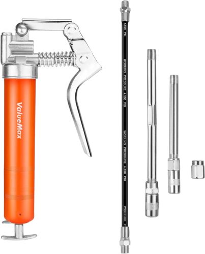 ValueMax Egykezes Mini Zsírzópisztoly 3000 PSI Nyomással - Flexibilis Csővel, Fém Csövekkel, Védőkupakkal - Gépek és Járművek Kenéséhez
