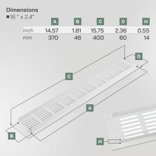 Vent Systems 60x400 mm fehér alumínium szellőzőrács HVAC rendszerhez