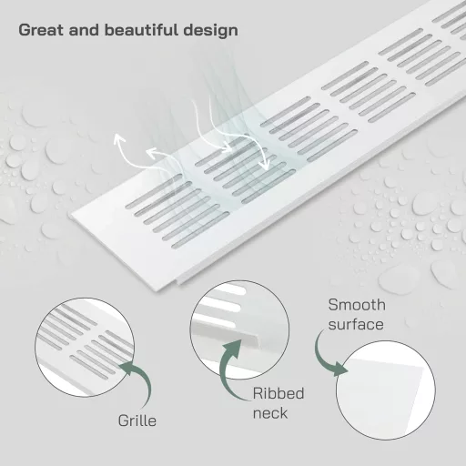 Grilă de ventilație din aluminiu alb Vent Systems 60x400 mm pentru sistem HVAC