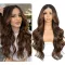 Perucă Balayage Maro Sapphirewigs - Perucă Sintetică Ondulată cu Dantelă Frontală 13x4, Termorezistentă, Fără Adeziv, Mărime Ajustabilă, Aspect Natural