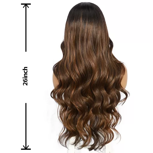 Perucă Balayage Maro Sapphirewigs - Perucă Sintetică Ondulată cu Dantelă Frontală 13x4, Termorezistentă, Fără Adeziv, Mărime Ajustabilă, Aspect Natural