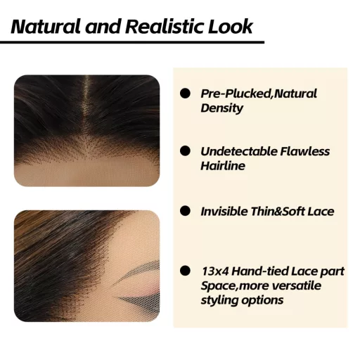 Perucă Balayage Maro Sapphirewigs - Perucă Sintetică Ondulată cu Dantelă Frontală 13x4, Termorezistentă, Fără Adeziv, Mărime Ajustabilă, Aspect Natural