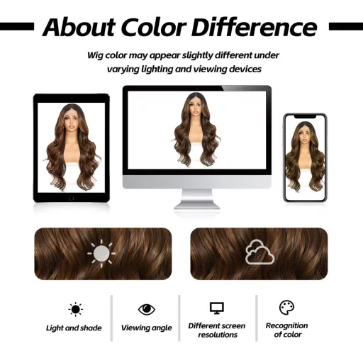 Perucă Balayage Maro Sapphirewigs - Perucă Sintetică Ondulată cu Dantelă Frontală 13x4, Termorezistentă, Fără Adeziv, Mărime Ajustabilă, Aspect Natural