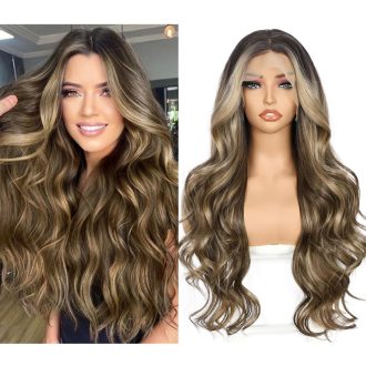   Sapphirewigs Hnedá Ombre Parochňa - 66 cm Vlnitá Syntetická Lace Front Parochňa 13x4 cm s Čipkou, Žiaruvzdorná, Bezlepidlová, Prirodzený Vzhľad