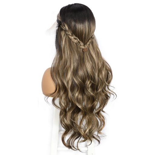 Sapphirewigs Hnedá Ombre Parochňa - 66 cm Vlnitá Syntetická Lace Front Parochňa 13x4 cm s Čipkou, Žiaruvzdorná, Bezlepidlová, Prirodzený Vzhľad