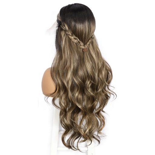 Sapphirewigs Hnedá Ombre Parochňa - 66 cm Vlnitá Syntetická Lace Front Parochňa 13x4 cm s Čipkou, Žiaruvzdorná, Bezlepidlová, Prirodzený Vzhľad