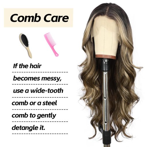 Sapphirewigs Hnedá Ombre Parochňa - 66 cm Vlnitá Syntetická Lace Front Parochňa 13x4 cm s Čipkou, Žiaruvzdorná, Bezlepidlová, Prirodzený Vzhľad