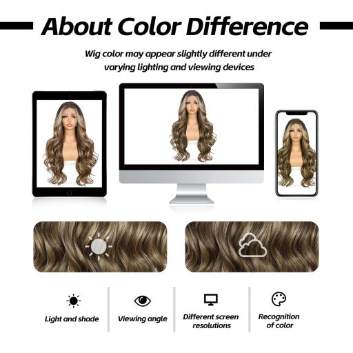 Sapphirewigs Hnedá Ombre Parochňa - 66 cm Vlnitá Syntetická Lace Front Parochňa 13x4 cm s Čipkou, Žiaruvzdorná, Bezlepidlová, Prirodzený Vzhľad