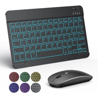   TECURS Wireless Bluetooth billentyűzet és egér szett, hordozható, csendes, újratölthető, háttérvilágítás, iPad/PC/Android/Windows, QWERTY, f