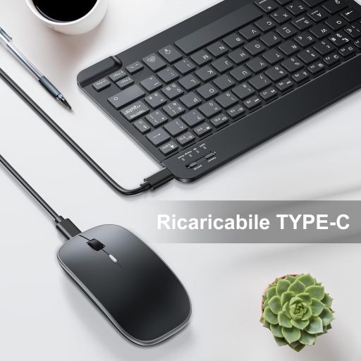 TECURS Wireless Bluetooth billentyűzet és egér szett, hordozható, csendes, újratölthető, háttérvilágítás, iPad/PC/Android/Windows, QWERTY, f