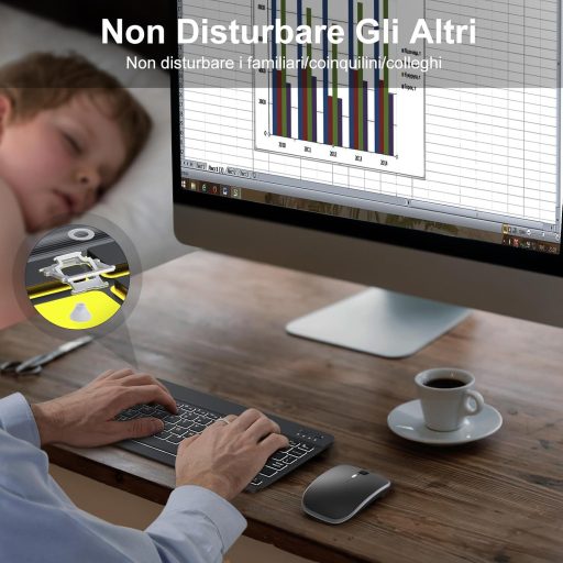 TECURS Wireless Bluetooth billentyűzet és egér szett, hordozható, csendes, újratölthető, háttérvilágítás, iPad/PC/Android/Windows, QWERTY, f