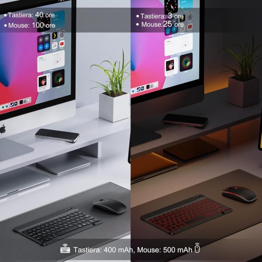 TECURS Wireless Bluetooth billentyűzet és egér szett, hordozható, csendes, újratölthető, háttérvilágítás, iPad/PC/Android/Windows, QWERTY, f