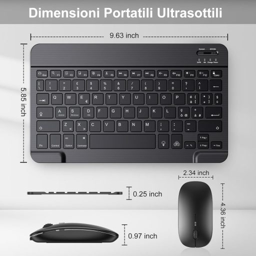 TECURS Wireless Bluetooth billentyűzet és egér szett, hordozható, csendes, újratölthető, háttérvilágítás, iPad/PC/Android/Windows, QWERTY, f