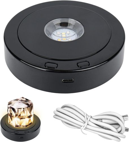 Bază rotativă LED Liolety pentru expoziții - Lumini colorate, suport rotativ 360 de grade pentru glob de sticlă, glob de cristal, bijuterii, funcționare USB/pe baterii