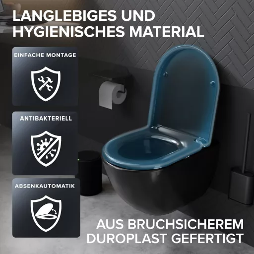 Ovimar WC sedadlo v tvare D, čierny duroplast so systémom soft-close