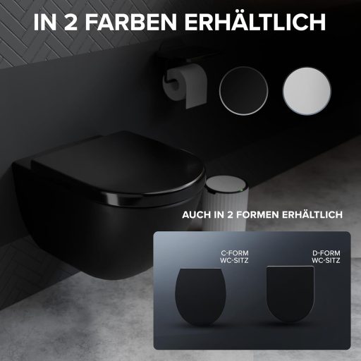 Ovimar D alakú WC ülőke fekete duroplast soft-close mechanizmussal