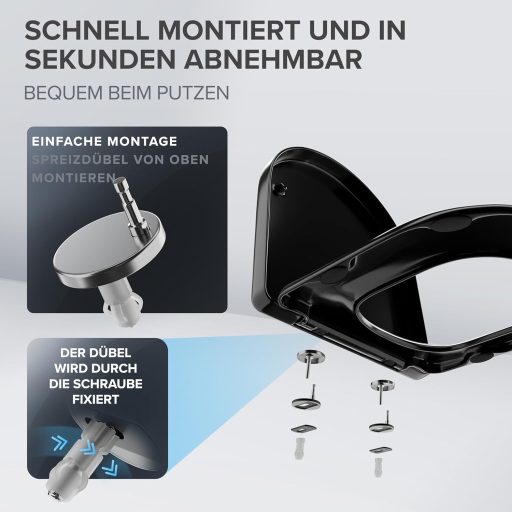 Ovimar D alakú WC ülőke fekete duroplast soft-close mechanizmussal