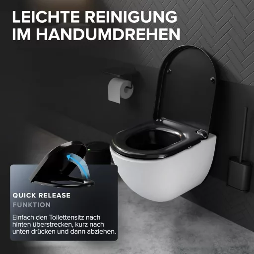 Ovimar D alakú WC ülőke fekete duroplast soft-close mechanizmussal