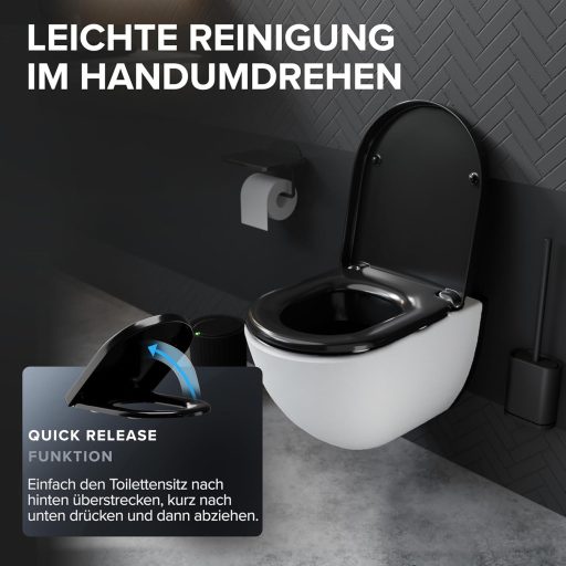 Ovimar D alakú WC ülőke fekete duroplast soft-close mechanizmussal