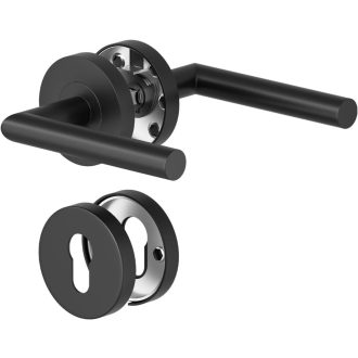   AwmnSrman L-alakú Ajtókilincs Szett - Rozsdamentes Acél PZ Profilcilinderhez - Porfestett Fekete Kilincs Beltéri és Kültéri Ajtókhoz