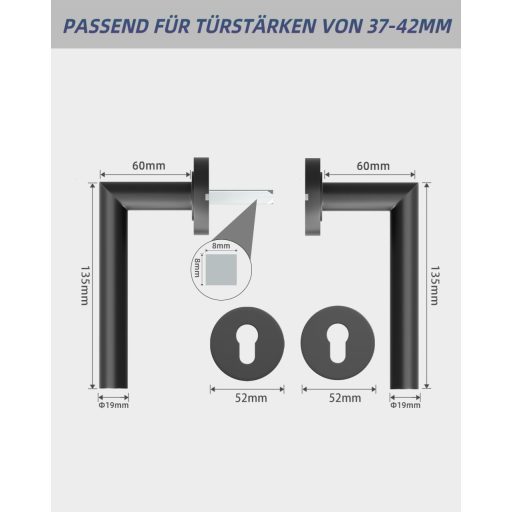 AwmnSrman L-alakú Ajtókilincs Szett - Rozsdamentes Acél PZ Profilcilinderhez - Porfestett Fekete Kilincs Beltéri és Kültéri Ajtókhoz