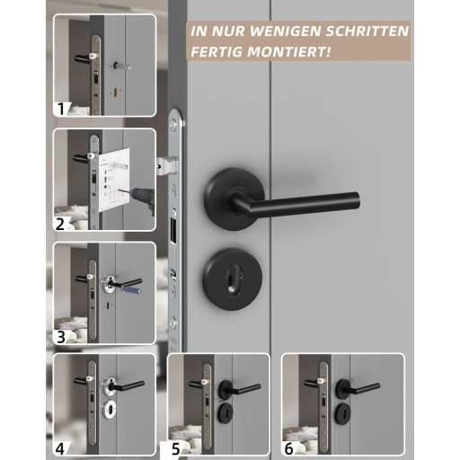 AwmnSrman L-alakú Ajtókilincs Szett - Rozsdamentes Acél PZ Profilcilinderhez - Porfestett Fekete Kilincs Beltéri és Kültéri Ajtókhoz