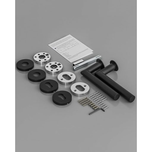 AwmnSrman L-alakú Ajtókilincs Szett - Rozsdamentes Acél PZ Profilcilinderhez - Porfestett Fekete Kilincs Beltéri és Kültéri Ajtókhoz