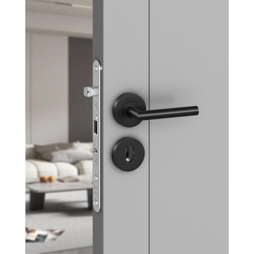 AwmnSrman Kľučka v tvare L - Súprava kľučiek z nehrdzavejúcej ocele pre cylindrickú vložku PZ - Čierna práškovo lakovaná kľučka pre interiérové a exteriérové dvere