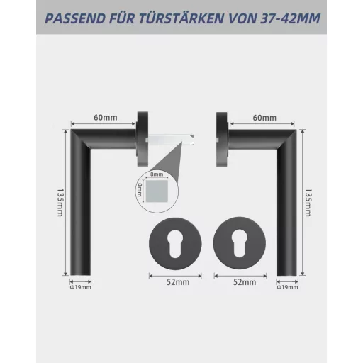 AwmnSrman L-alakú Ajtókilincs Szett - Rozsdamentes Acél PZ Profilcilinderhez - Porfestett Fekete Kilincs Beltéri és Kültéri Ajtókhoz