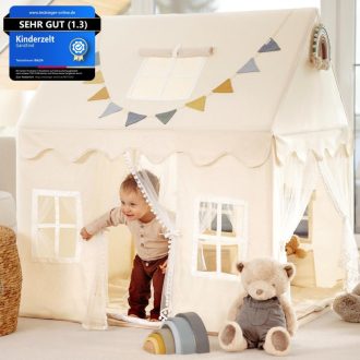   Detský stan GanzKind s 2 vchodmi a 5 oknami, béžový, pre deti od 3 rokov