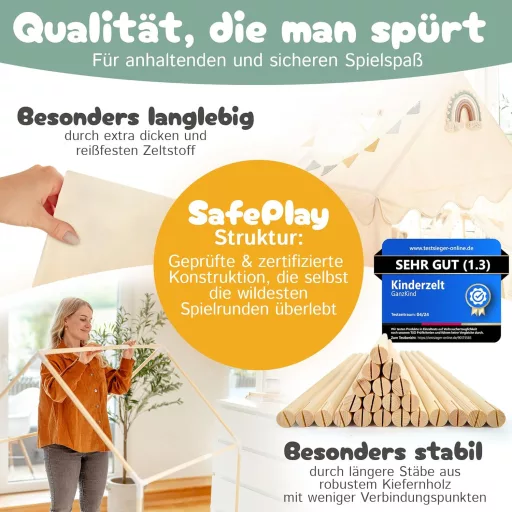 GanzKind Gyerekház Sátor 2 Bejárattal 5 Ablakkal Bézs Játszósátor 3+ Éveseknek