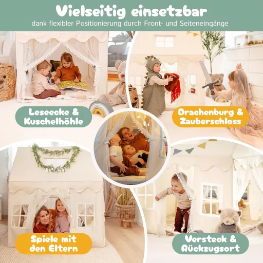 GanzKind Gyerekház Sátor 2 Bejárattal 5 Ablakkal Bézs Játszósátor 3+ Éveseknek