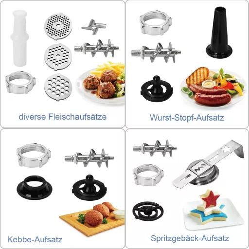 Emerio Elektromos Húsdaráló 600W 3 Darálófej Kolbásztöltő Keksz Forma Készlet