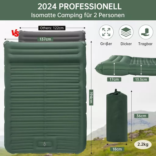 HAUSPROFI 2 személyes önfelfújó kemping matrac 194x137 cm pumpával