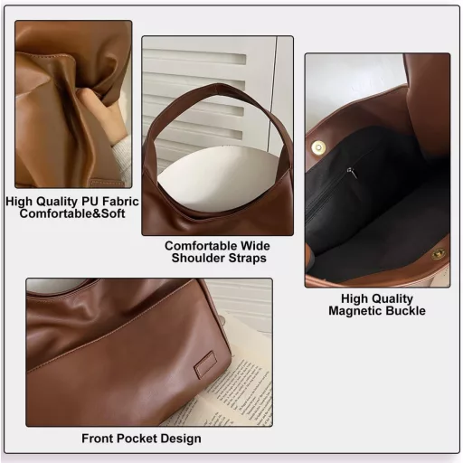 CUNGGI nagy női válltáska hobo tote bag vegán bőr retro kézitáska