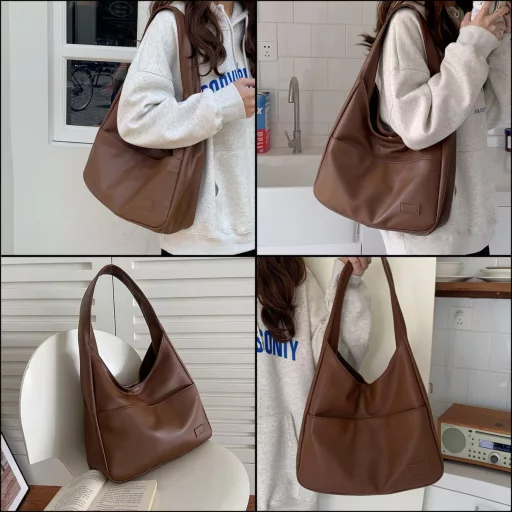 CUNGGI geantă de umăr mare de damă, tip hobo, tote bag, geantă vegană retro