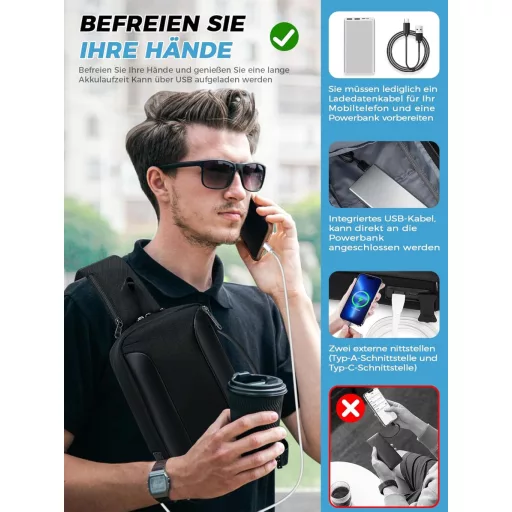 Qianyou vízálló mellcsomag USB töltőporttal, iPad rekesszel, fekete